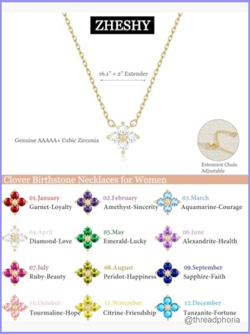 Dainty Birthstone Pendant Necklace 14K Gold Plated Cubic Zirconia - Picture 3 of 7